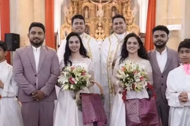Gêmeos se casam com irmãs gêmeas em cerimônia celebrada por padres gêmeos e com coroinhas gêmeos